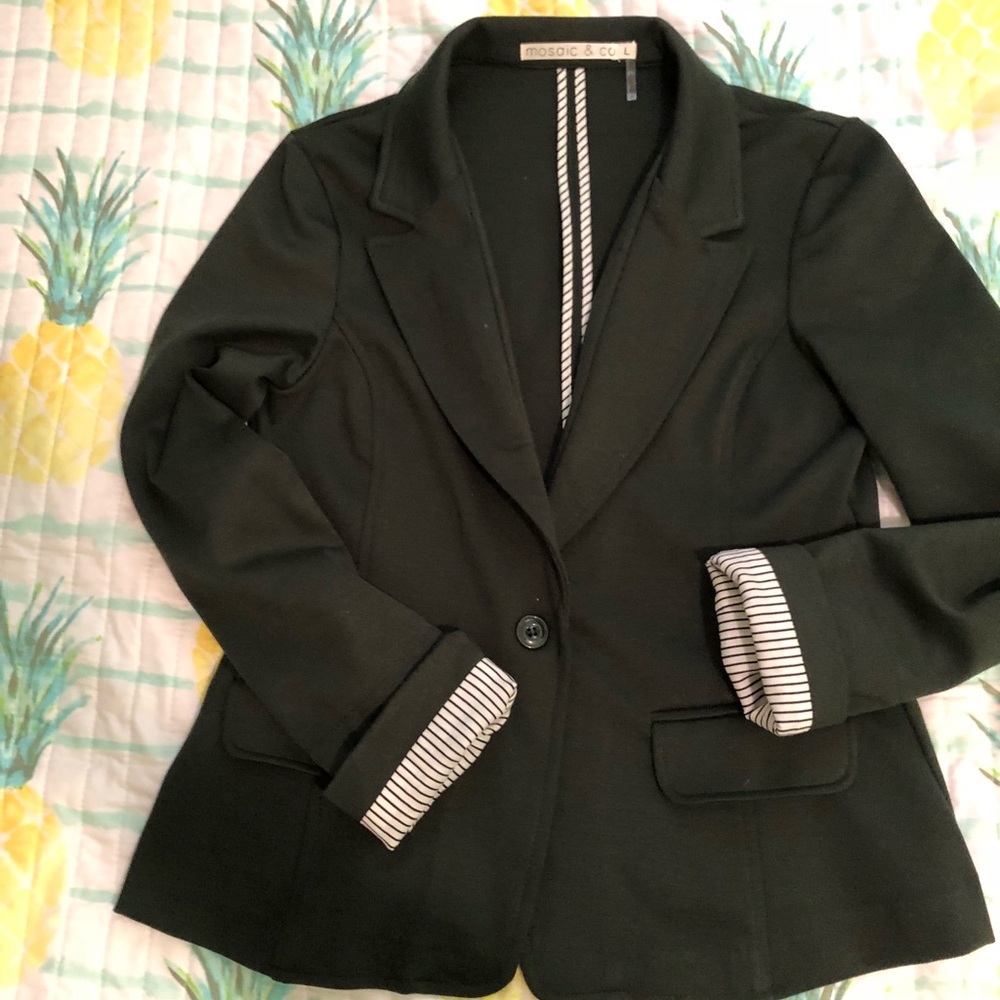 Dark Green blazer with stripped lining.